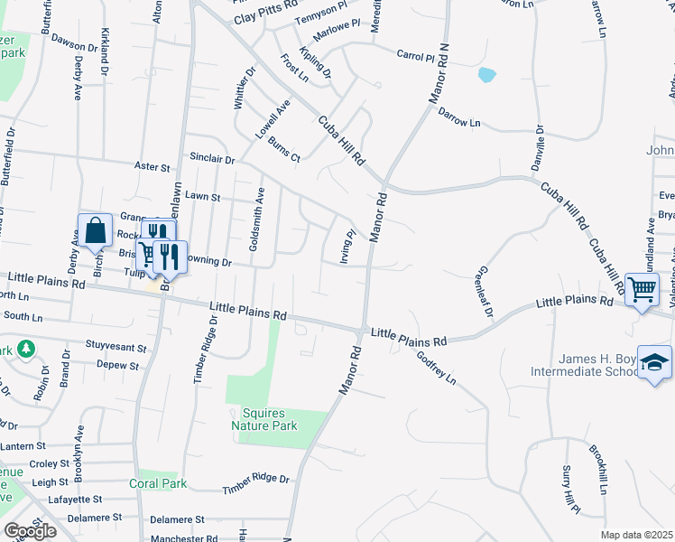 map of restaurants, bars, coffee shops, grocery stores, and more near 24 Dressler Road in Greenlawn