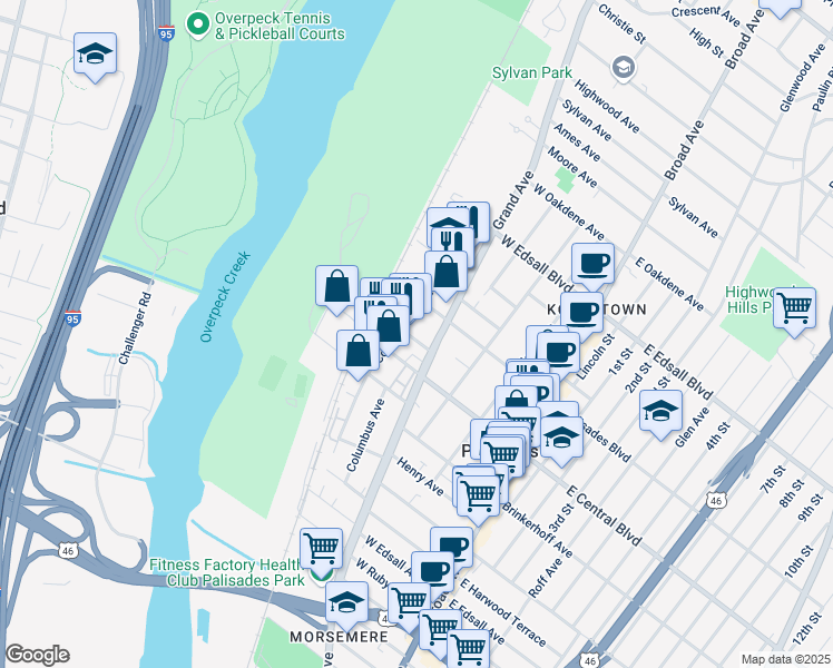 map of restaurants, bars, coffee shops, grocery stores, and more near 312 New Jersey 93 in Palisades Park