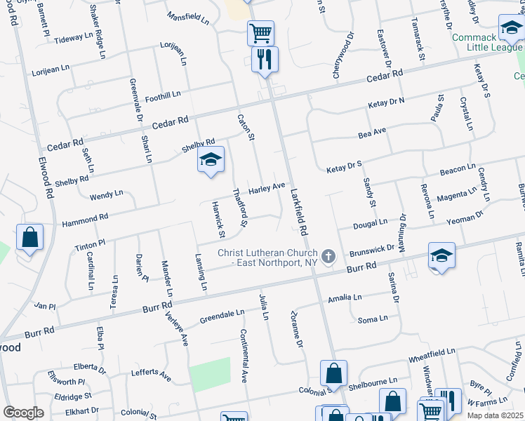 map of restaurants, bars, coffee shops, grocery stores, and more near 8 Remsen Street in East Northport