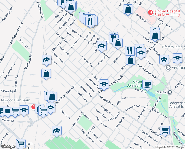 map of restaurants, bars, coffee shops, grocery stores, and more near 43 Katherine Avenue in Clifton