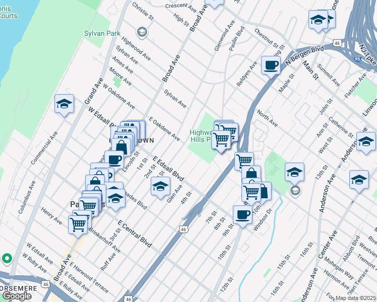 map of restaurants, bars, coffee shops, grocery stores, and more near 521 Roff Avenue in Palisades Park