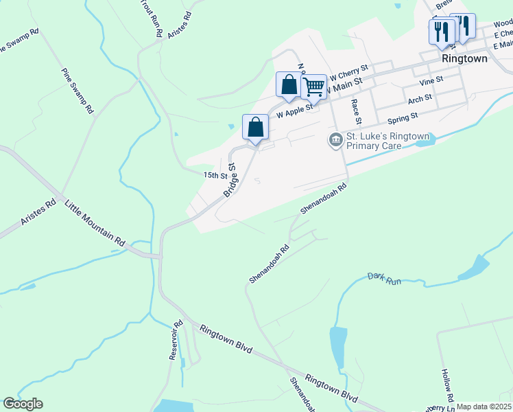 map of restaurants, bars, coffee shops, grocery stores, and more near in Ringtown