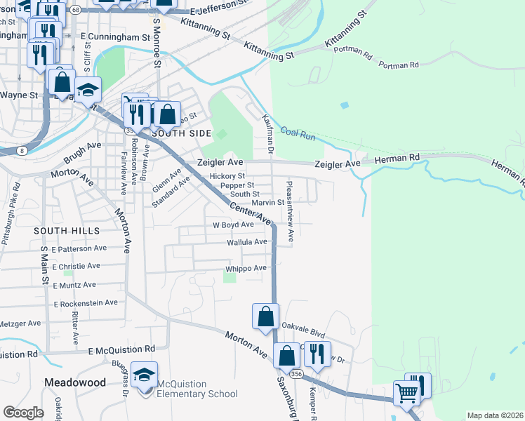 map of restaurants, bars, coffee shops, grocery stores, and more near 111 West Boyd Avenue in Butler