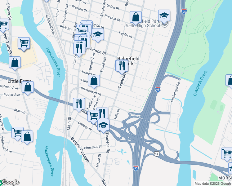 map of restaurants, bars, coffee shops, grocery stores, and more near in Ridgefield Park