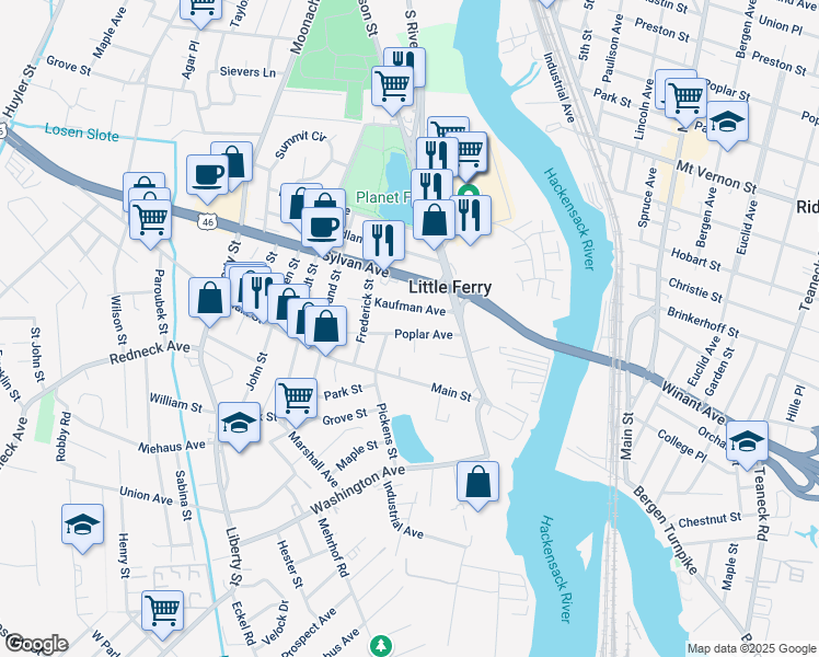 map of restaurants, bars, coffee shops, grocery stores, and more near 40 Kaufman Avenue in Little Ferry