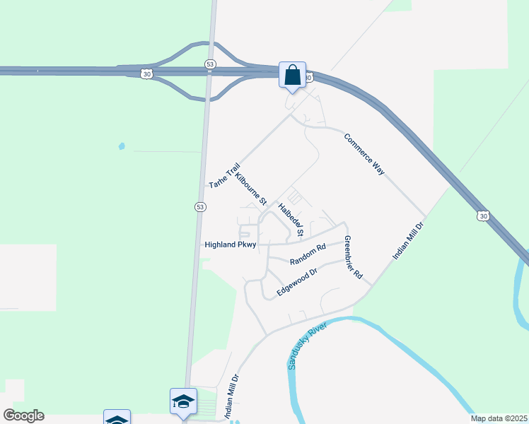 map of restaurants, bars, coffee shops, grocery stores, and more near 161 Broadview Street in Upper Sandusky