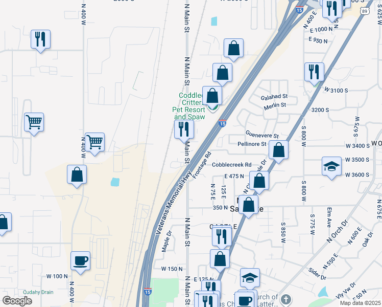 map of restaurants, bars, coffee shops, grocery stores, and more near 536 North Main Street in North Salt Lake