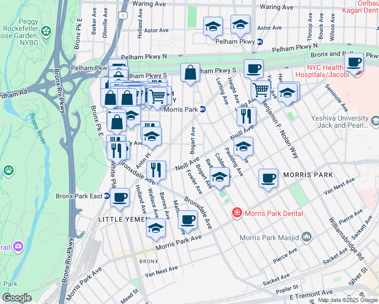 map of restaurants, bars, coffee shops, grocery stores, and more near 939 Brady Avenue in Bronx