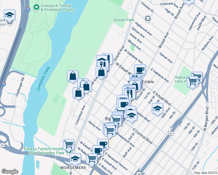 map of restaurants, bars, coffee shops, grocery stores, and more near 80B Liberty Place in Palisades Park