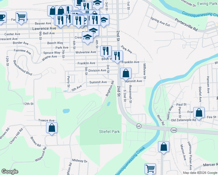 map of restaurants, bars, coffee shops, grocery stores, and more near 318 Summit Avenue in Ellwood City