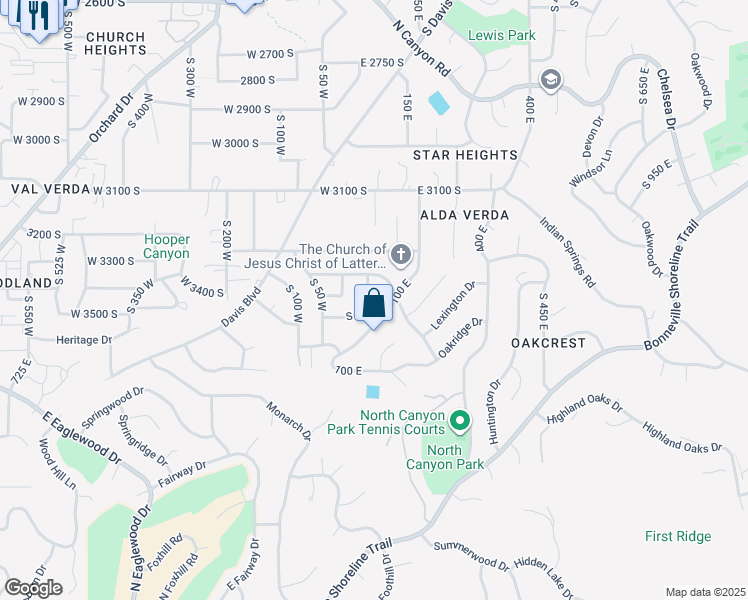 map of restaurants, bars, coffee shops, grocery stores, and more near 3463 South 50 East in Bountiful