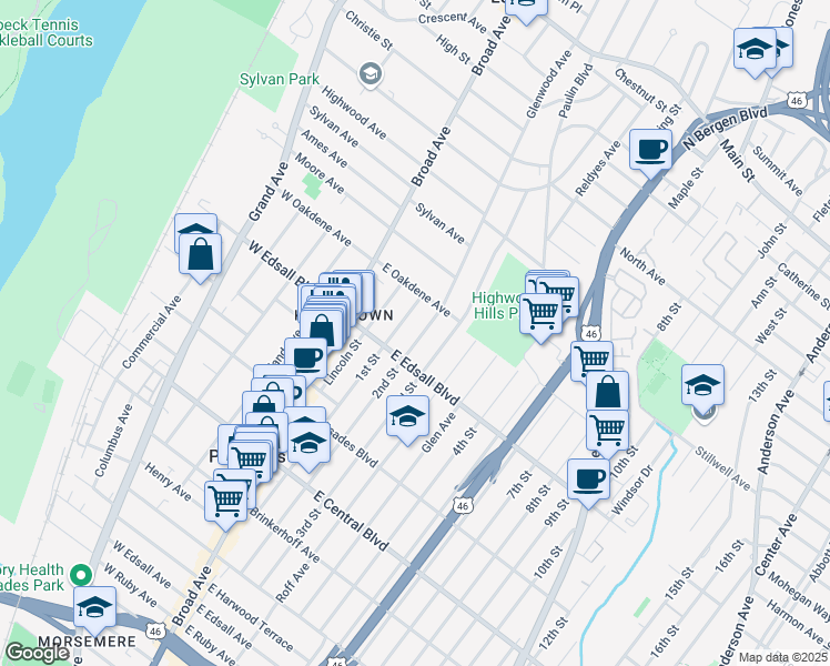 map of restaurants, bars, coffee shops, grocery stores, and more near 534 1st Street in Palisades Park