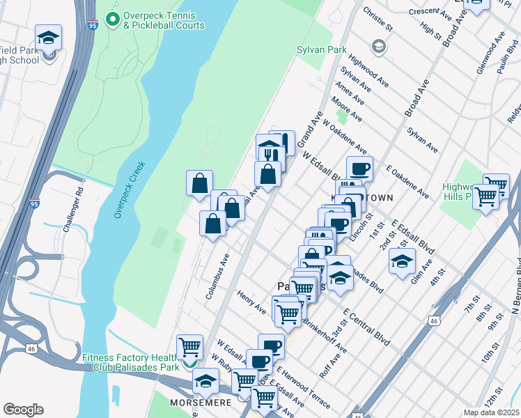 map of restaurants, bars, coffee shops, grocery stores, and more near 400 Commercial Avenue in Palisades Park