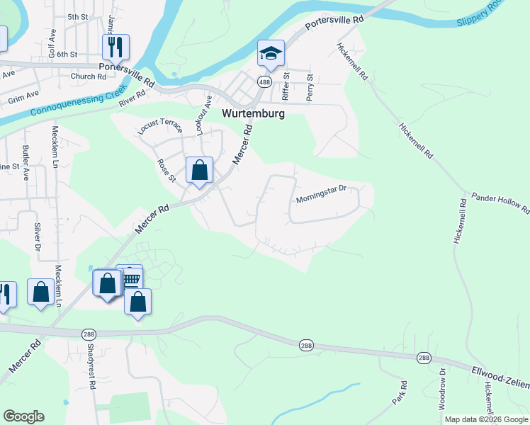 map of restaurants, bars, coffee shops, grocery stores, and more near 545 Morningstar Drive in Ellwood City