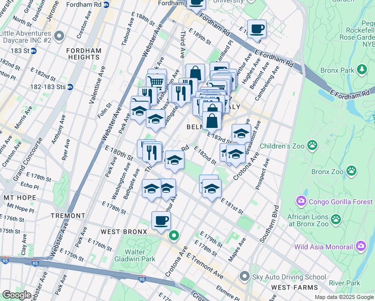 map of restaurants, bars, coffee shops, grocery stores, and more near 4422 3rd Avenue in The Bronx
