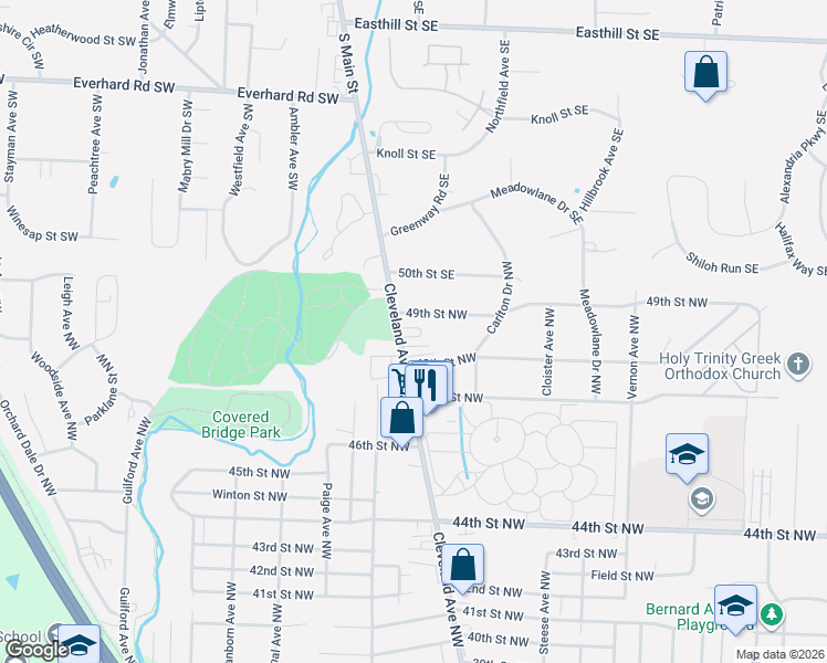 map of restaurants, bars, coffee shops, grocery stores, and more near 4826 Cleveland Avenue Northwest in Canton