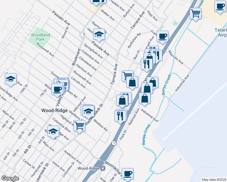 map of restaurants, bars, coffee shops, grocery stores, and more near 50 Terrace Avenue in Hasbrouck Heights