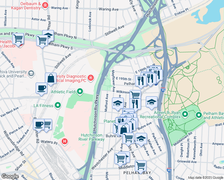 map of restaurants, bars, coffee shops, grocery stores, and more near in Bronx