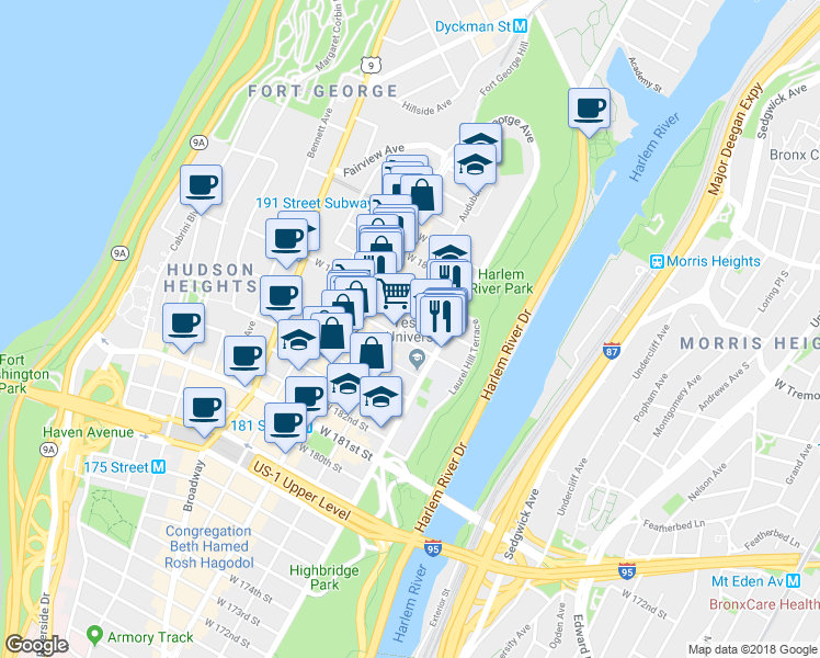 map of restaurants, bars, coffee shops, grocery stores, and more near in New York