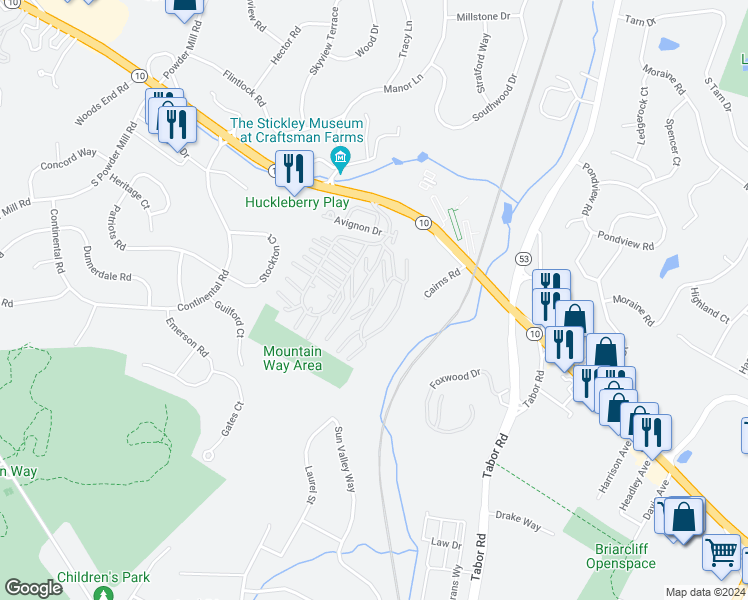 map of restaurants, bars, coffee shops, grocery stores, and more near 2467 New Jersey 10 in Morris Plains