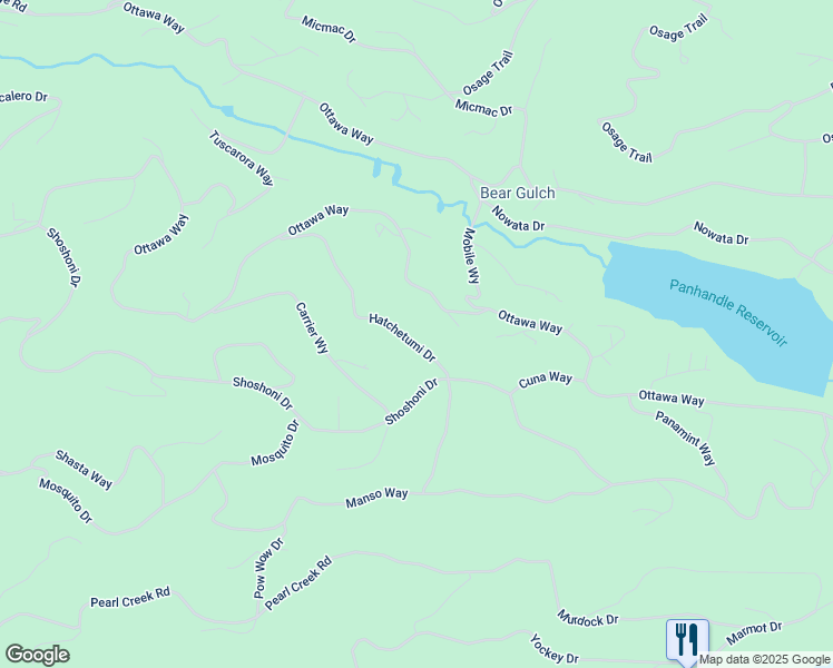 map of restaurants, bars, coffee shops, grocery stores, and more near 1609 Ottawa Way in Red Feather Lakes