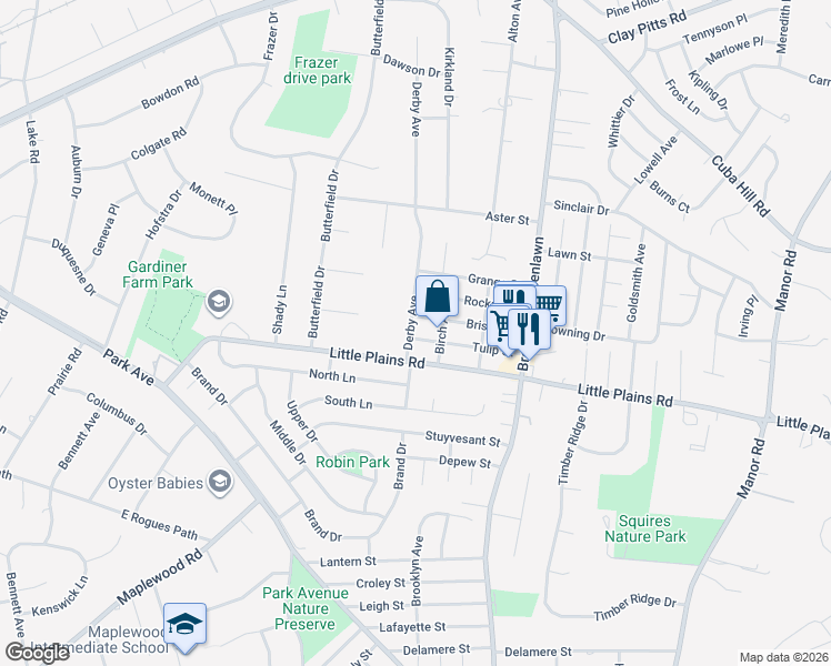 map of restaurants, bars, coffee shops, grocery stores, and more near 30 Bristol Street in Huntington