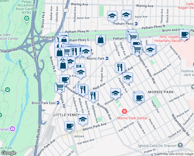 map of restaurants, bars, coffee shops, grocery stores, and more near 939 Brady Avenue in Bronx