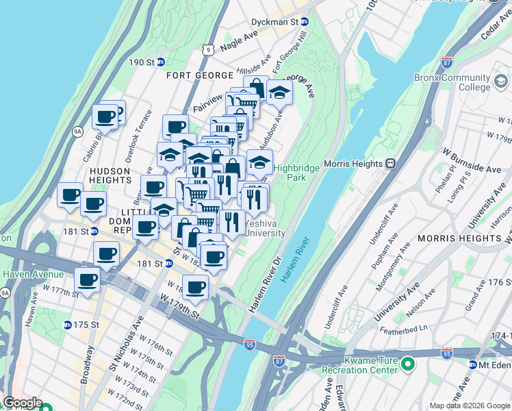 map of restaurants, bars, coffee shops, grocery stores, and more near in New York