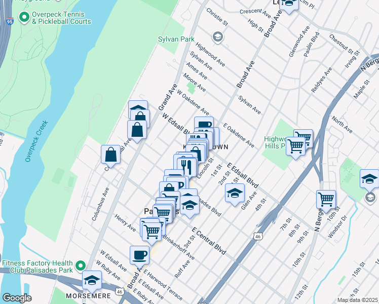 map of restaurants, bars, coffee shops, grocery stores, and more near 5 Ackerman Place in Palisades Park