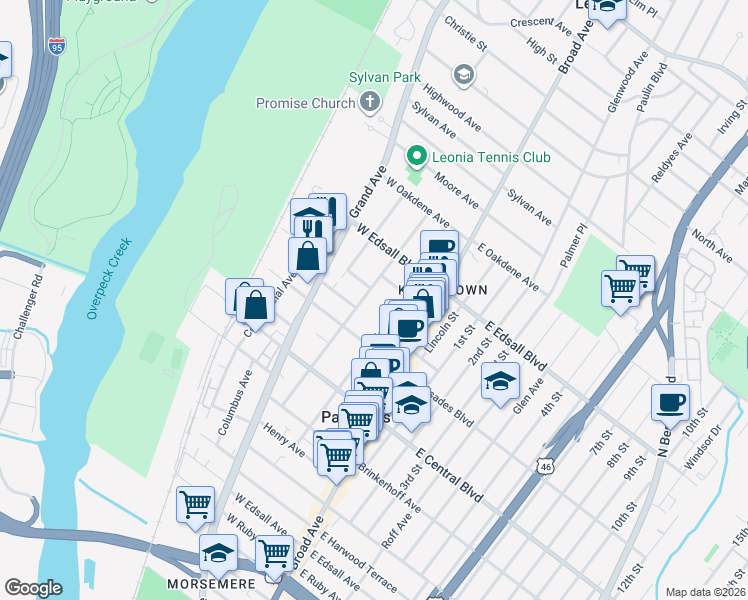 map of restaurants, bars, coffee shops, grocery stores, and more near 439 Hillside Avenue in Palisades Park
