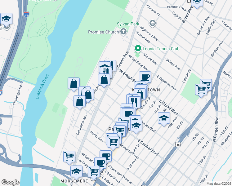 map of restaurants, bars, coffee shops, grocery stores, and more near 80B Liberty Place in Palisades Park