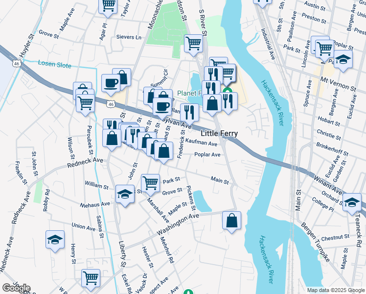 map of restaurants, bars, coffee shops, grocery stores, and more near 73 Kaufman Avenue in Little Ferry