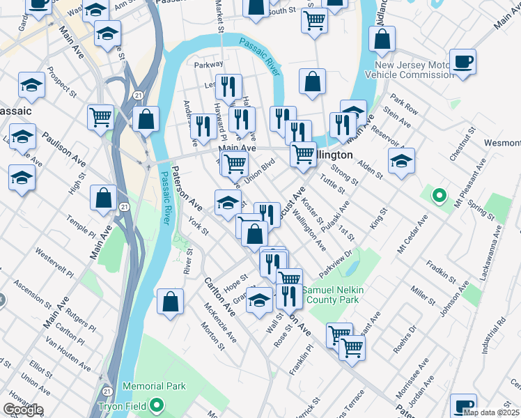 map of restaurants, bars, coffee shops, grocery stores, and more near in Wallington