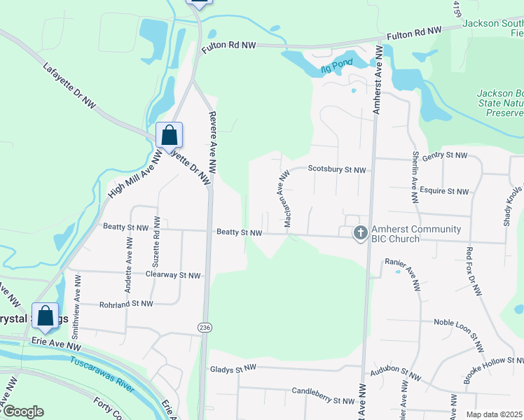 map of restaurants, bars, coffee shops, grocery stores, and more near 4921 Maclaren Avenue Northwest in Massillon