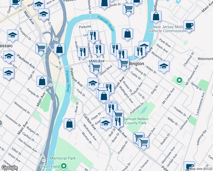 map of restaurants, bars, coffee shops, grocery stores, and more near 204 Hayward Place in Wallington