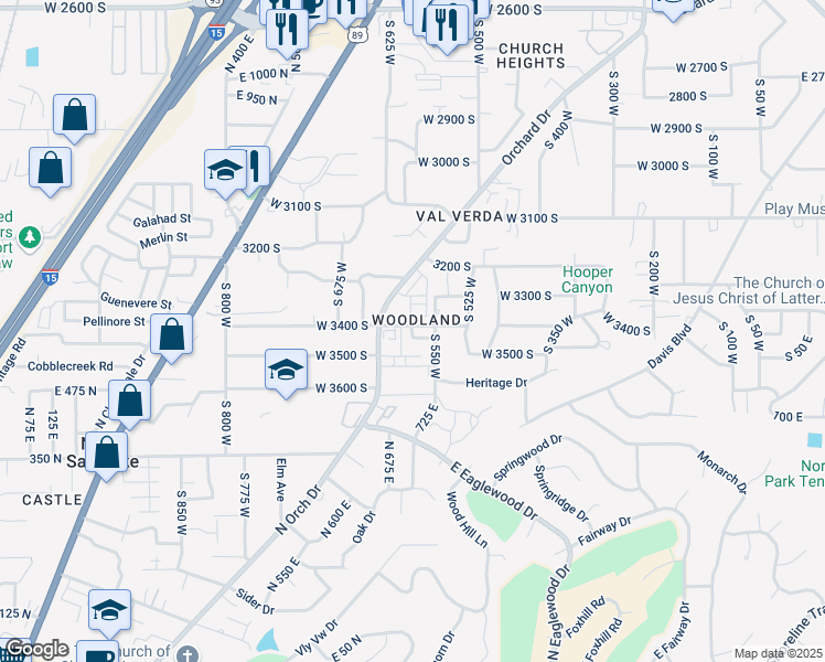 map of restaurants, bars, coffee shops, grocery stores, and more near 3441 South 575 West in Bountiful