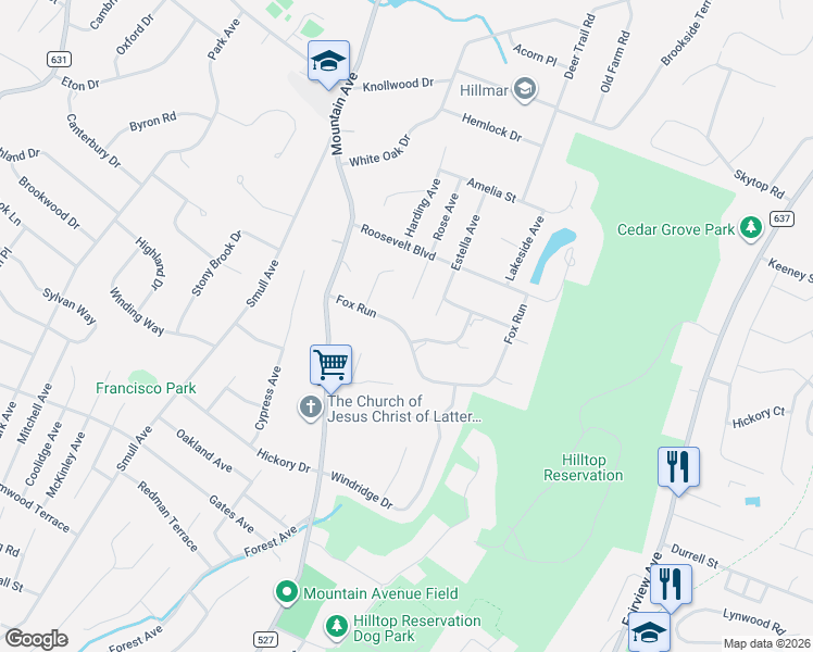 map of restaurants, bars, coffee shops, grocery stores, and more near 16 Fox Run in Caldwell