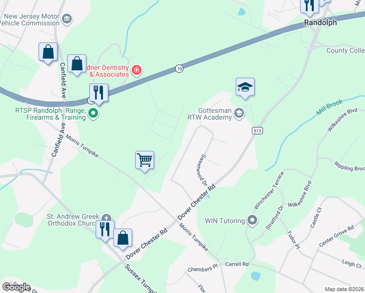 map of restaurants, bars, coffee shops, grocery stores, and more near 28 Sweetwood Drive in Randolph
