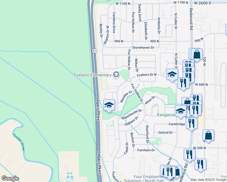 map of restaurants, bars, coffee shops, grocery stores, and more near 114 Birmingham Lane in North Salt Lake