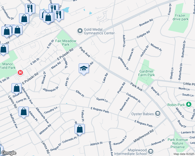 map of restaurants, bars, coffee shops, grocery stores, and more near 4 Farmington Court in Huntington Station
