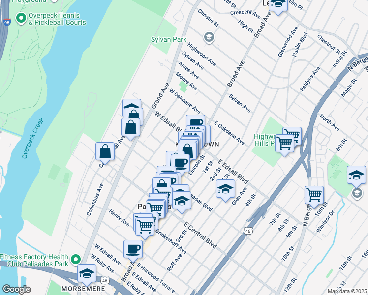 map of restaurants, bars, coffee shops, grocery stores, and more near 5 Ackerman Place in Palisades Park