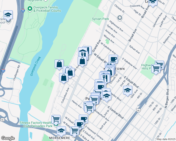 map of restaurants, bars, coffee shops, grocery stores, and more near 80B Liberty Place in Palisades Park