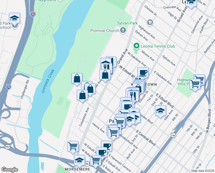 map of restaurants, bars, coffee shops, grocery stores, and more near 80B Liberty Place in Palisades Park