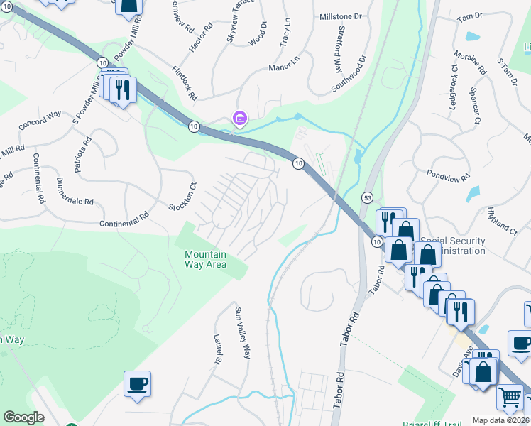 map of restaurants, bars, coffee shops, grocery stores, and more near 2467 New Jersey 10 in Morris Plains