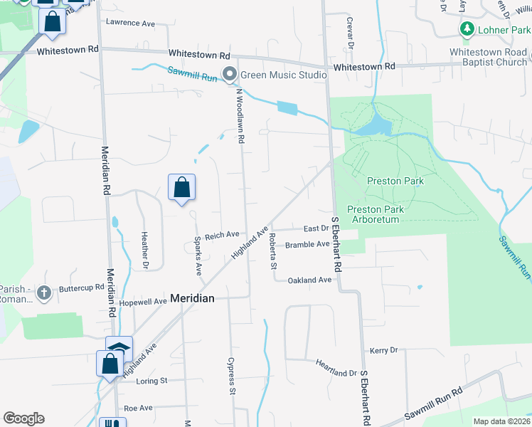 map of restaurants, bars, coffee shops, grocery stores, and more near 4321 Highland Avenue in Butler