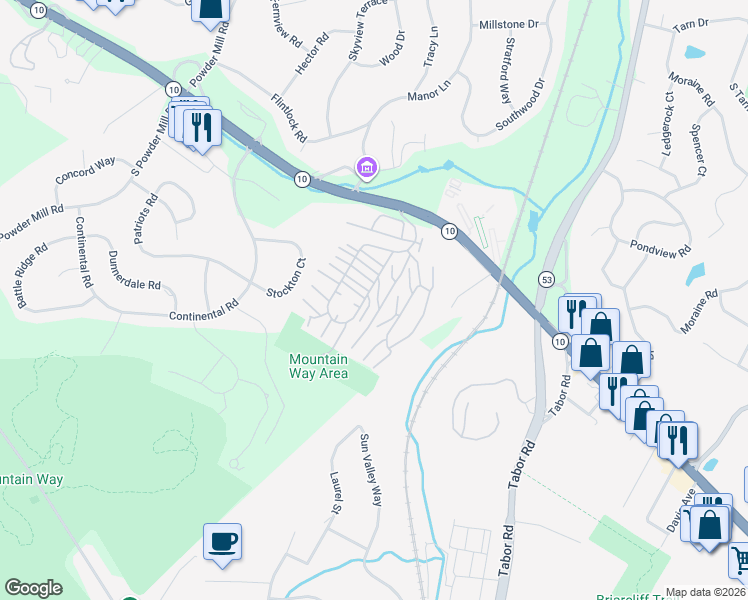 map of restaurants, bars, coffee shops, grocery stores, and more near 2467 New Jersey 10 in Morris Plains