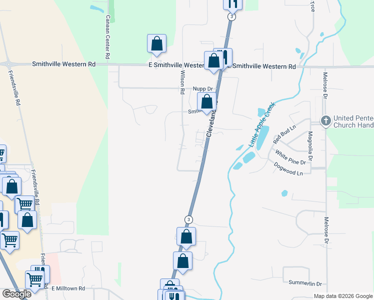 map of restaurants, bars, coffee shops, grocery stores, and more near 4362 Wilson Road in Wooster