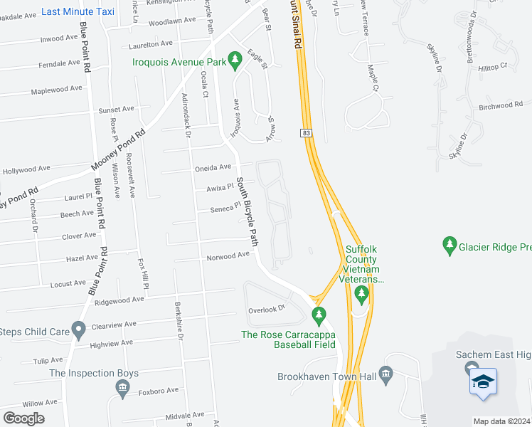 map of restaurants, bars, coffee shops, grocery stores, and more near 60 Horizon View Drive in Farmingville