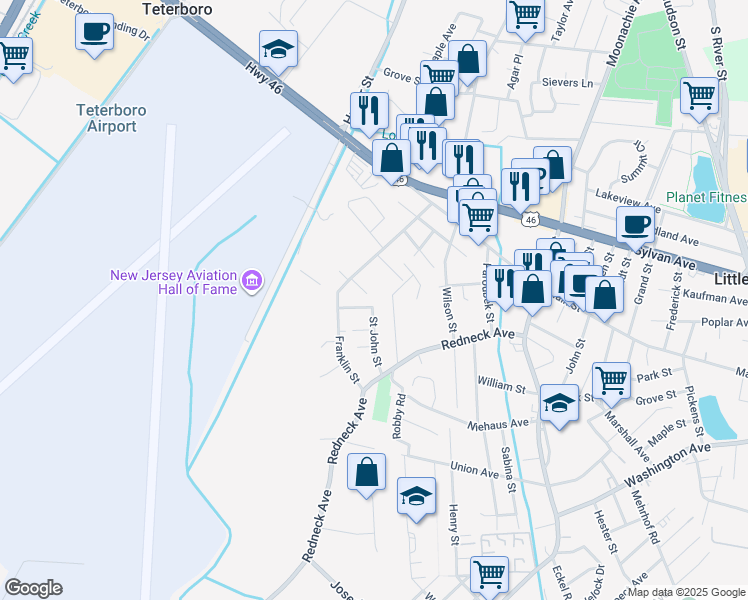 map of restaurants, bars, coffee shops, grocery stores, and more near 58 Saint John Street in Little Ferry