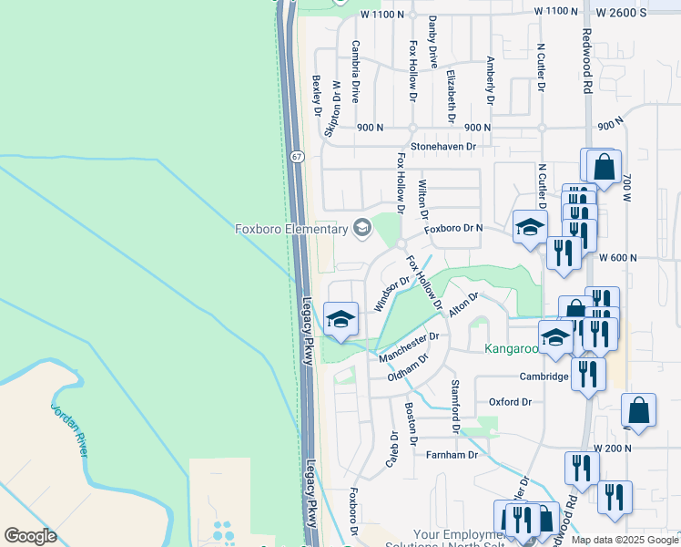 map of restaurants, bars, coffee shops, grocery stores, and more near 158 Birmingham Lane in North Salt Lake